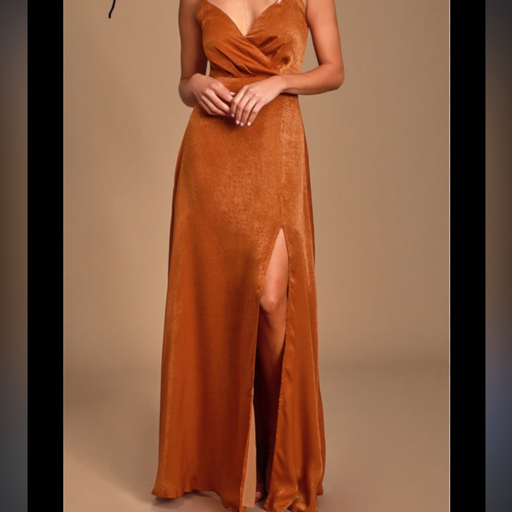 Lulus burnt orange maxi dress side slit, size small